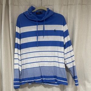 Blue and White Mens Polo Striped Hoodie